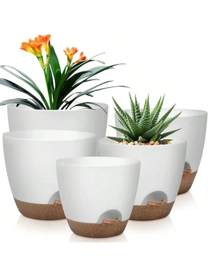 Indoor Decorative Flower Pot with Drainage Hole, 6-Pack, Self-Watering Pot, 20Cm Diameter, Plastic Flower Pot with Tray,