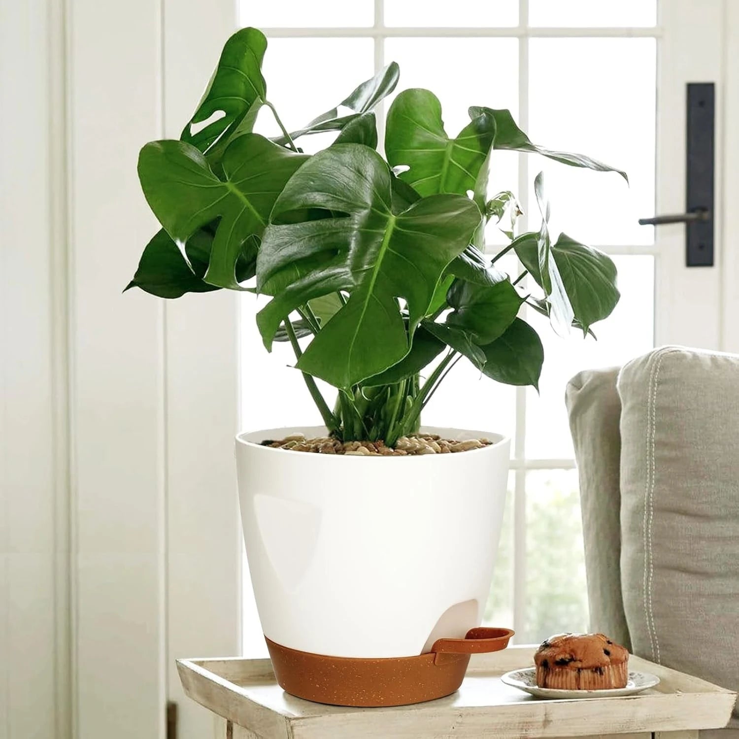 Indoor Decorative Flower Pot with Drainage Hole, 6-Pack, Self-Watering Pot, 20Cm Diameter, Plastic Flower Pot with Tray,