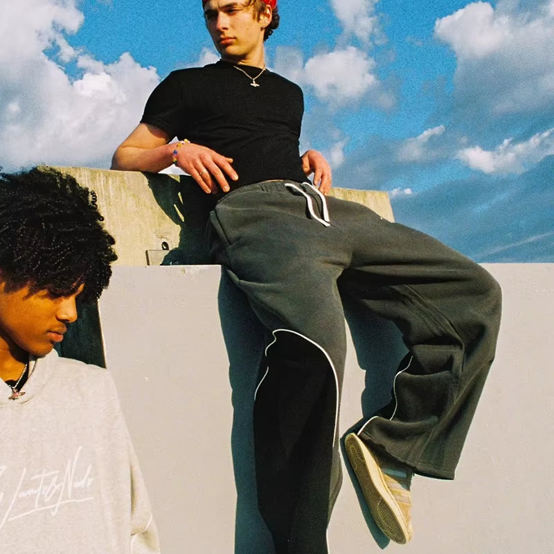 Trendy Letter Embroidery Patchwork Sweatpants Elastic American Sports for Men and Women