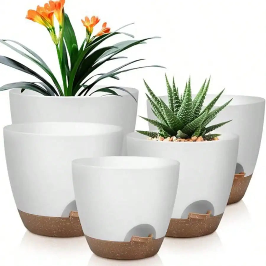 Indoor Decorative Flower Pot with Drainage Hole, 6-Pack, Self-Watering Pot, 20Cm Diameter, Plastic Flower Pot with Tray,