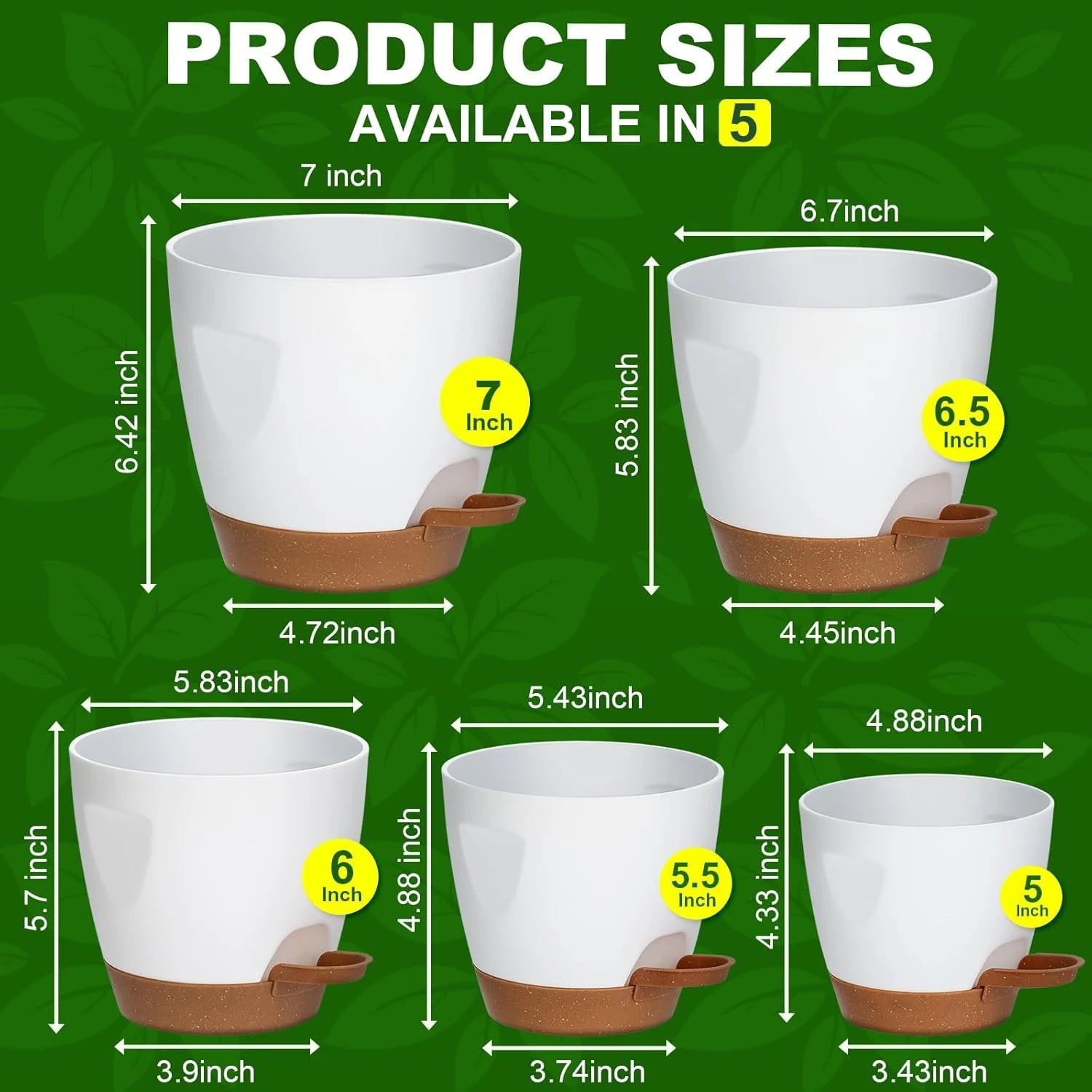 Indoor Decorative Flower Pot with Drainage Hole, 6-Pack, Self-Watering Pot, 20Cm Diameter, Plastic Flower Pot with Tray,